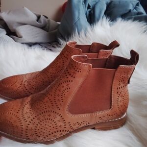 Brown Perforated Ankle Boots